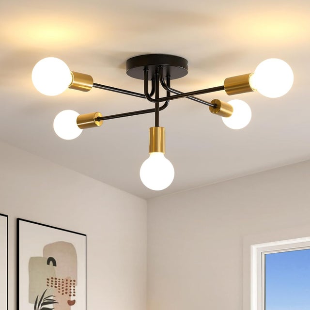 Candeeiro de teto industrial, candelabro Sputnik, iluminação de teto em metal com 5 cabeças, candeeiro de teto, candelabro (lâmpada não incluída)
