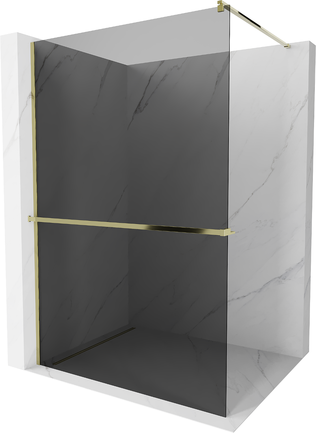Mexen Kioto+ ścianka prysznicowa z półką Walk-in 90 x 200 cm, grafit, złota - 800-090-121-50-40