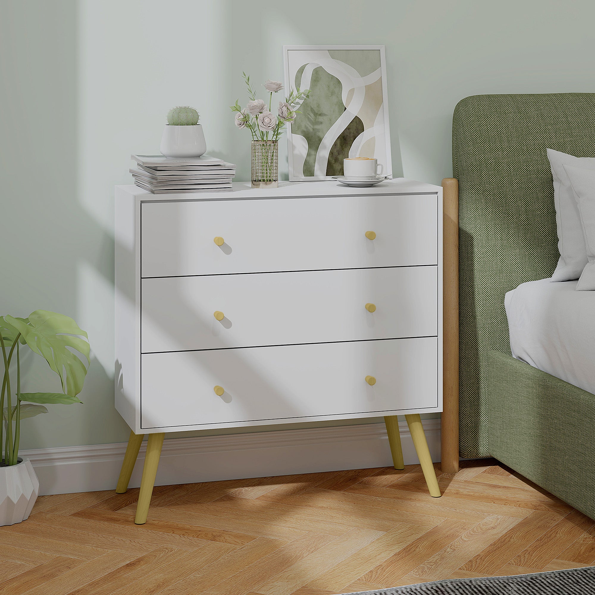 Cómoda con Cajones HOMCOM Melamina de Madera, Madera de Pino Blanco 80x30x80 cm - 2