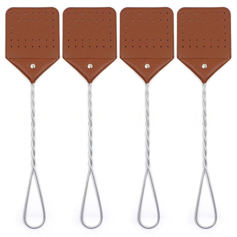 Packa na muchy z metalową rączką, opakowanie 4 szt., ręczna, przenośna packa na komary do użytku na zewnątrz (brązowa)