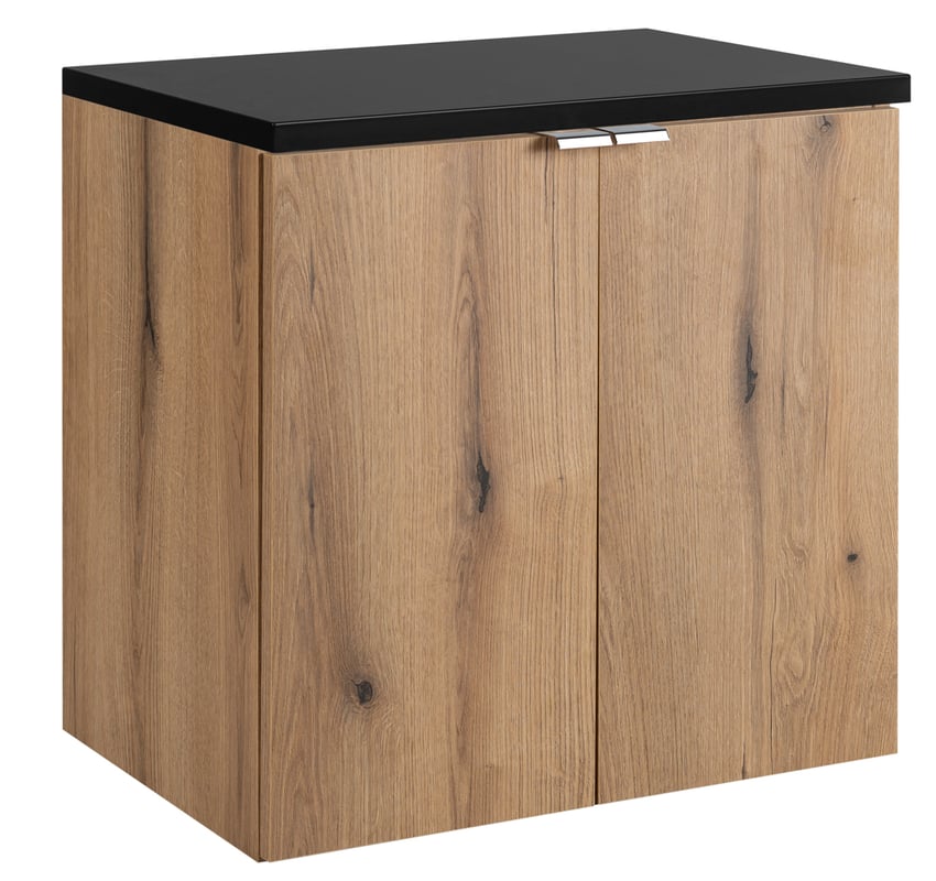 Szafka łazienkowa NOVA OAK 60 cm dąb z czarnym blatem wisząca 2 drzwi