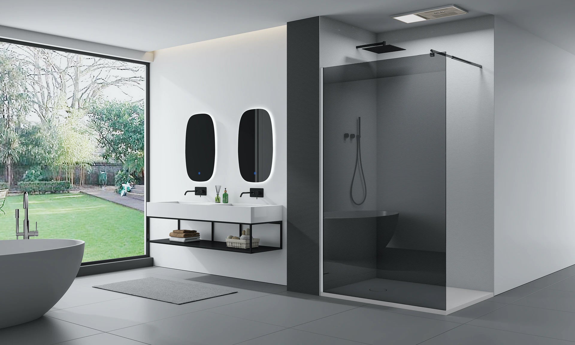 BERNSTEIN - Paroi de douche à l'italienne fixe latérale en verre, fumé