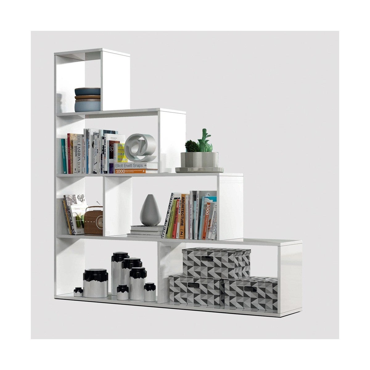 Mobile Libreria Bianca Lucida Divisorio Scala Bifacciale Design A Mobile Libreria Bianca Lucida Divisorio Scala Bifacciale Design A