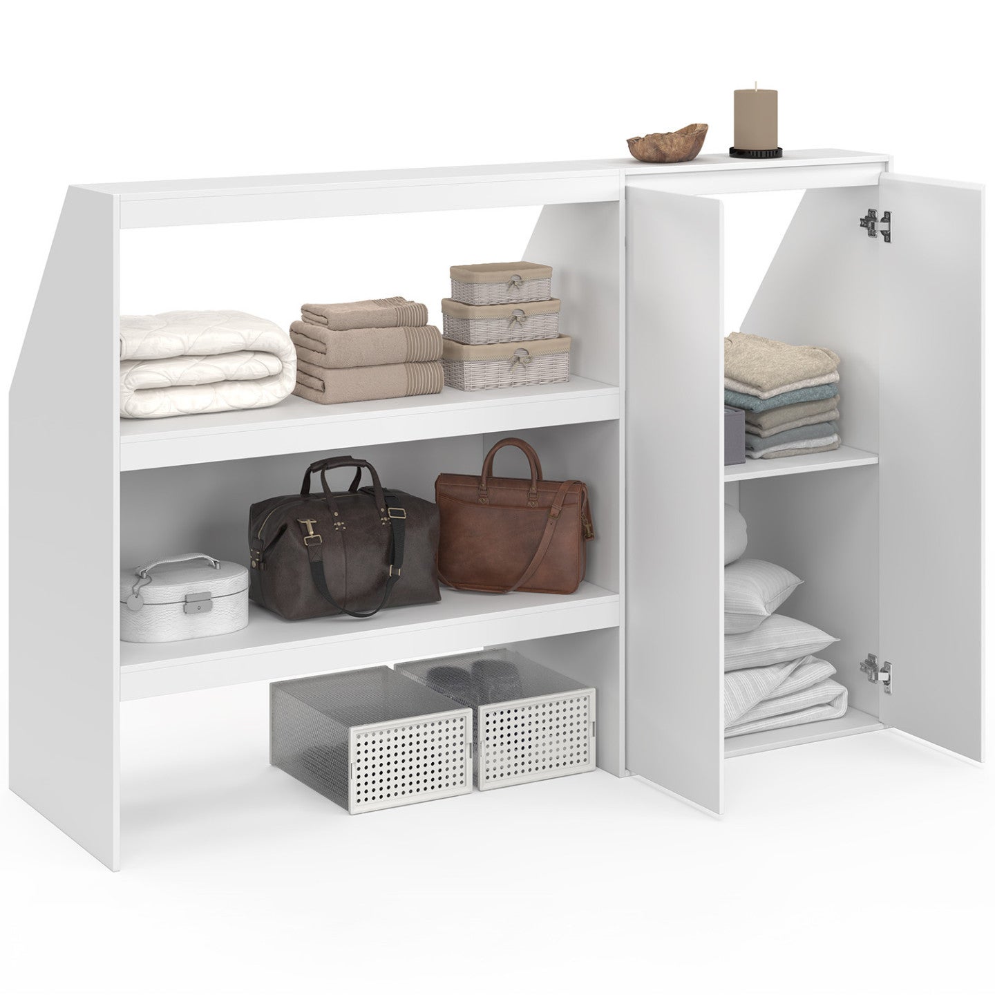 Ensemble étagère 2 niveaux + armoire 2 portes sous pente TOMI blanc - 4