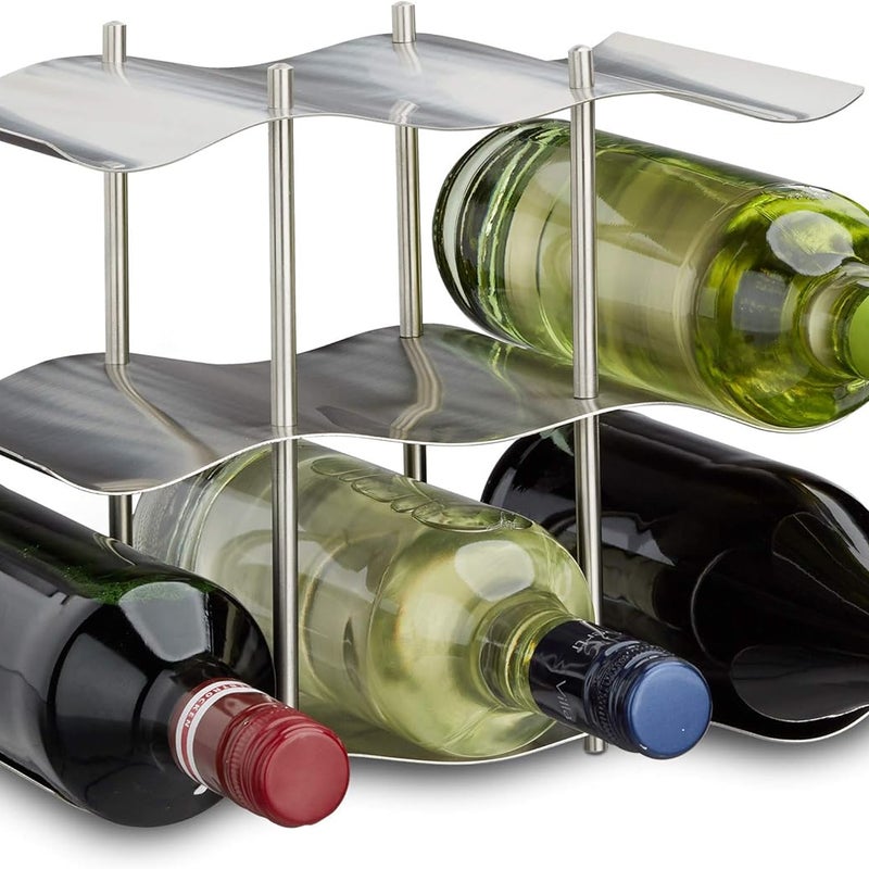 Zestaw 1 szt., dł. 26 x szer. 16,5 x wys. 22,5 cm, srebrny, stojak na wino ze stali nierdzewnej na 9 butelek, 3 poziomy, nowoczesny design, stojak na