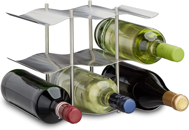 Set da 1, L 26 x P 16,5 x A 22,5 cm, argento, portabottiglie in acciaio inox per 9 bottiglie, 3 ripiani, design moderno, portabottiglie