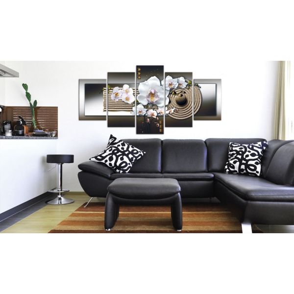 Tableau Fleurs Orchid and zen garden - brown 200x100 cm - 2