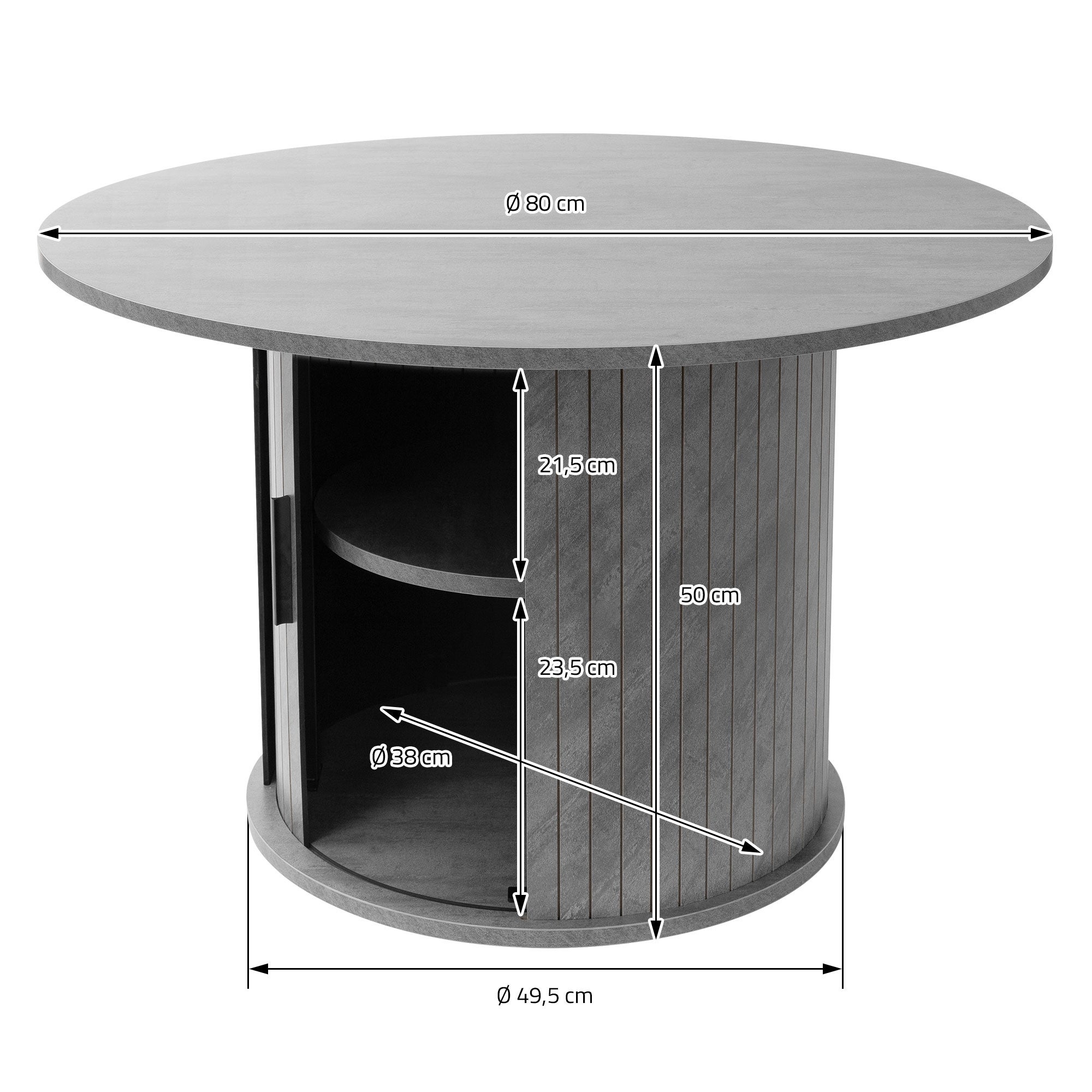 ML-Design okrągły stolik kawowy 80x80x50 cm beton szary z przesuwanymi drzwiczkami pojemny nowoczesny stolik do salonu kawy herbaty serwowanie - 7