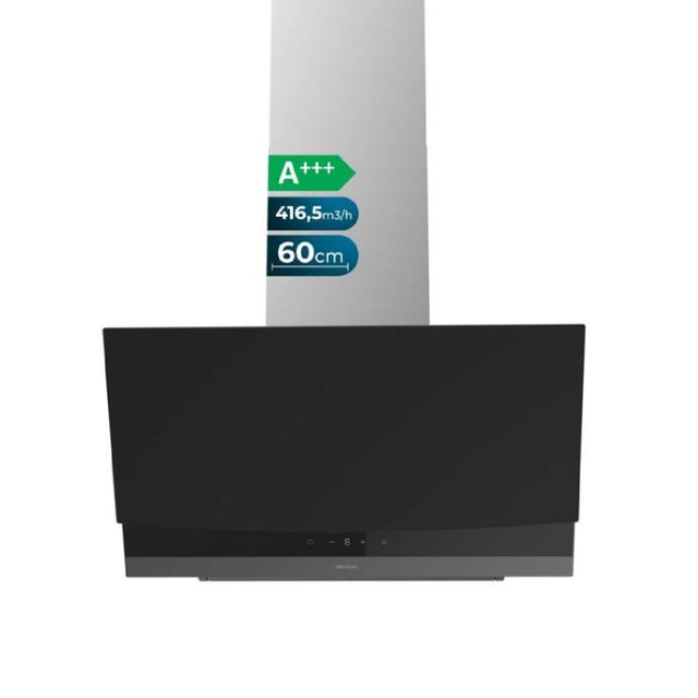 Cecotec Campana Extractora 60cm Decorativa Bolero Flux DT 604400 Matt Black A+++. Succión 416,5m³/h, 3 Velocidades, Bajo Consumo