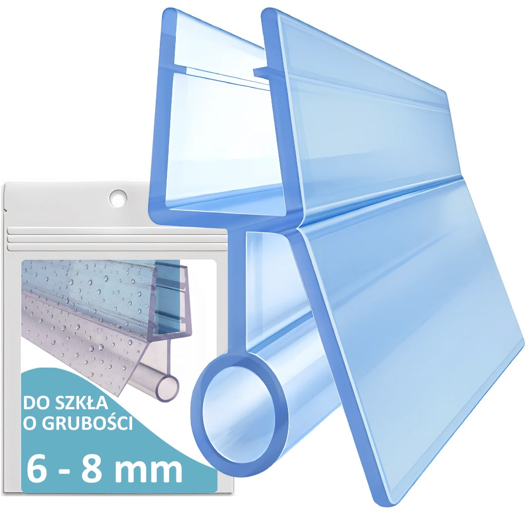 30 cm BEZBARWNA USZCZELKA DO KABINY PRYSZNICOWEJ SZYBY 6-8mm DRZWI DOLNA Z OKAPNIKIEM 0,3 Metra
