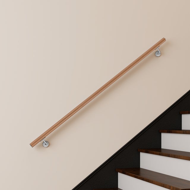 Main courante 180cm, inox 304, Design naturel aspect bois, rampe d'escalier ronde, Ø42.4mm, avec 2 supports muraux, intérieur & extérieur