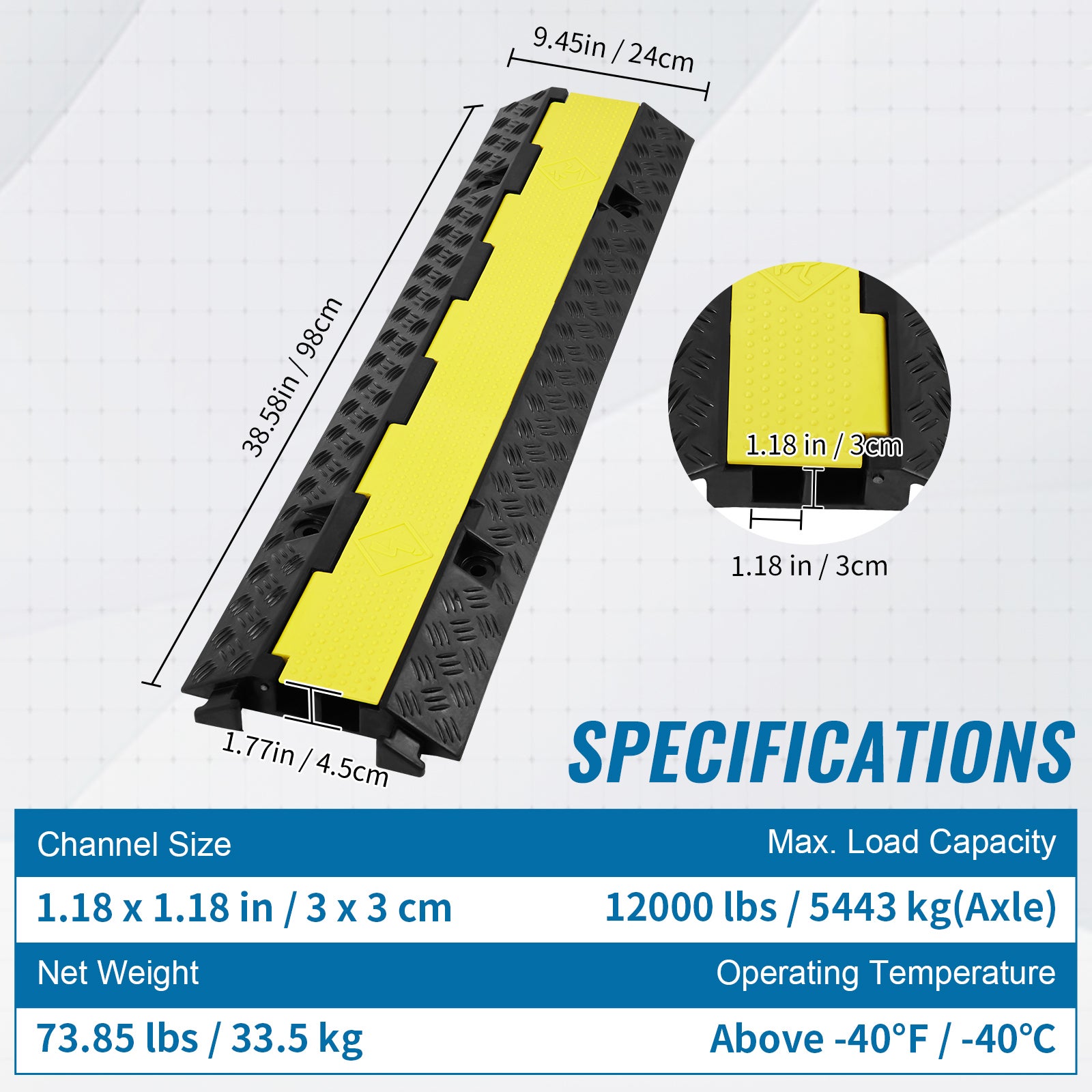 Rampetta protezione cavo gomma SucceBuy 5 pezzi,2 canali,12 000 lb/asse,rallentatore,nastro avvertimento 50 piedi,110V,500W,Nero - 9