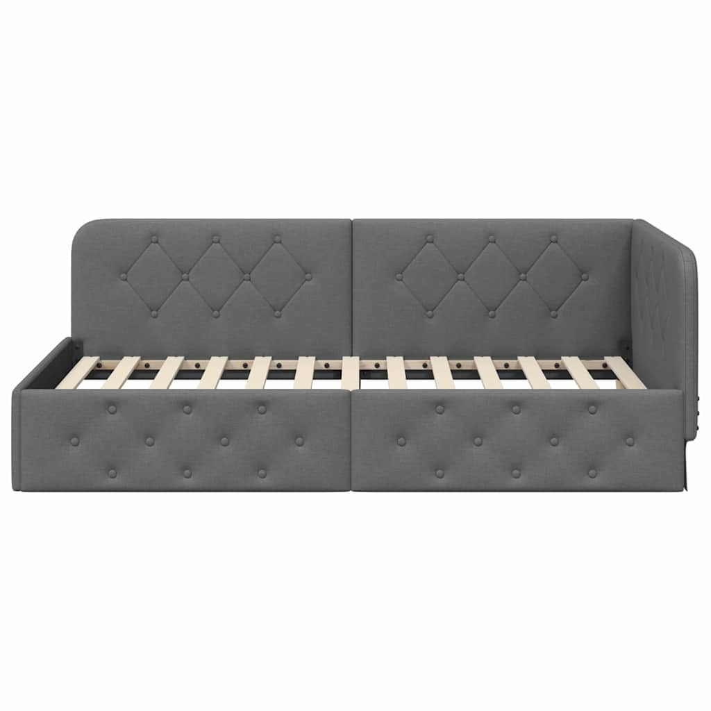 Cadre de lit d'angle en tissu gris foncé pour la chambre, 90 × 190 cm - 5