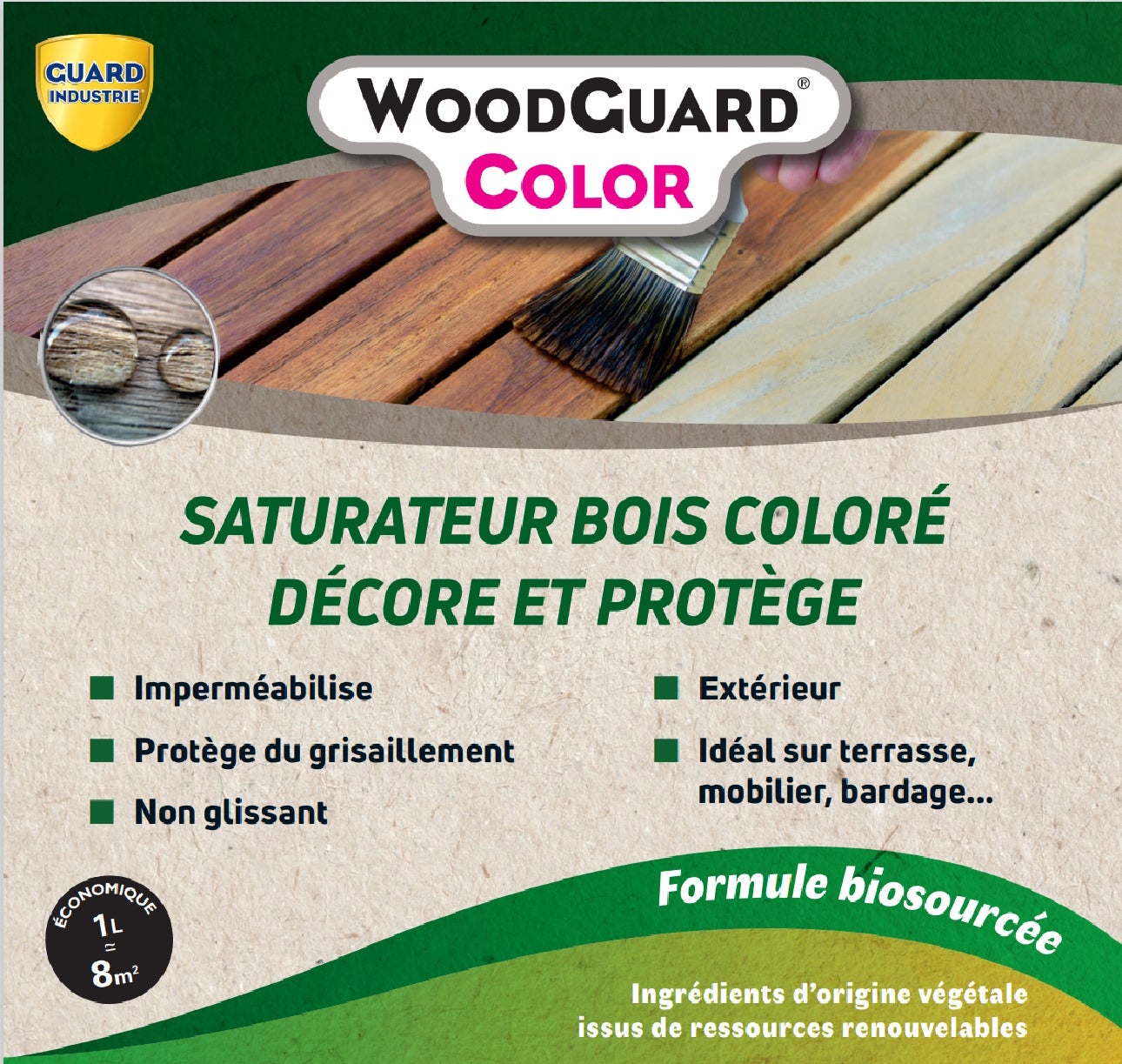 Lasure Blanche Imperméabilisante Bois Brut- WoodGuard Color- Saturateur Protecteur Eau Gel - Formule Végétale- 1L-8m2 - 3