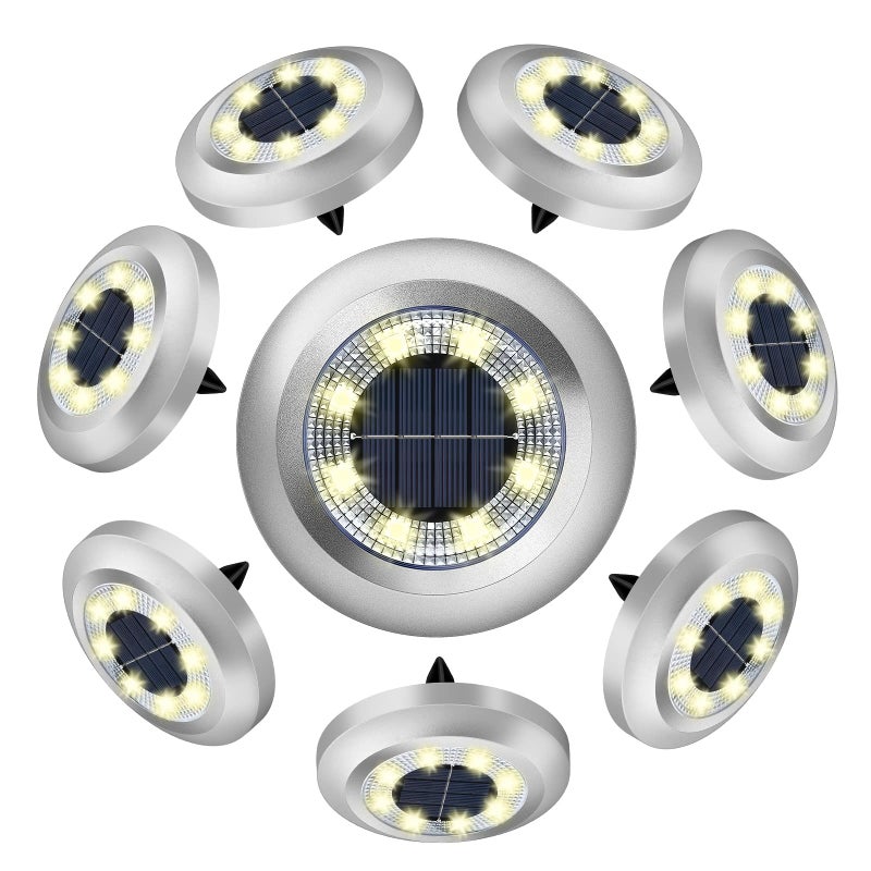 Zestaw 8 lamp solarnych na taras, lampy solarne z 8 diodami LED do ogrodu zewnętrznego, ciepłe białe światło, wodoodporność IP65