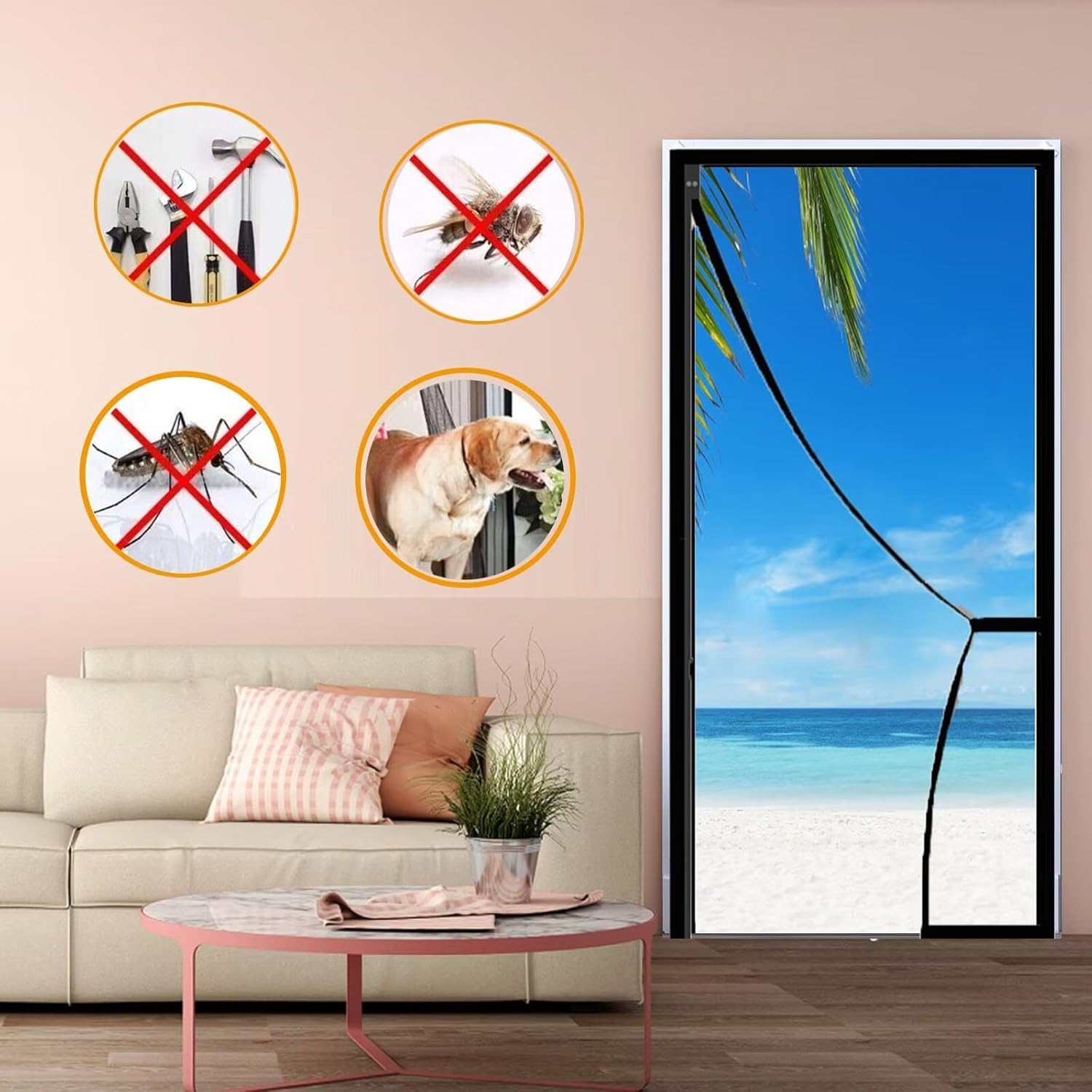 Zasłona drzwiowa przeciw owadom z magnesami, magnetyczna zasłona drzwiowa przeciw komarom, biała, 120 cm x 200 cm - 7