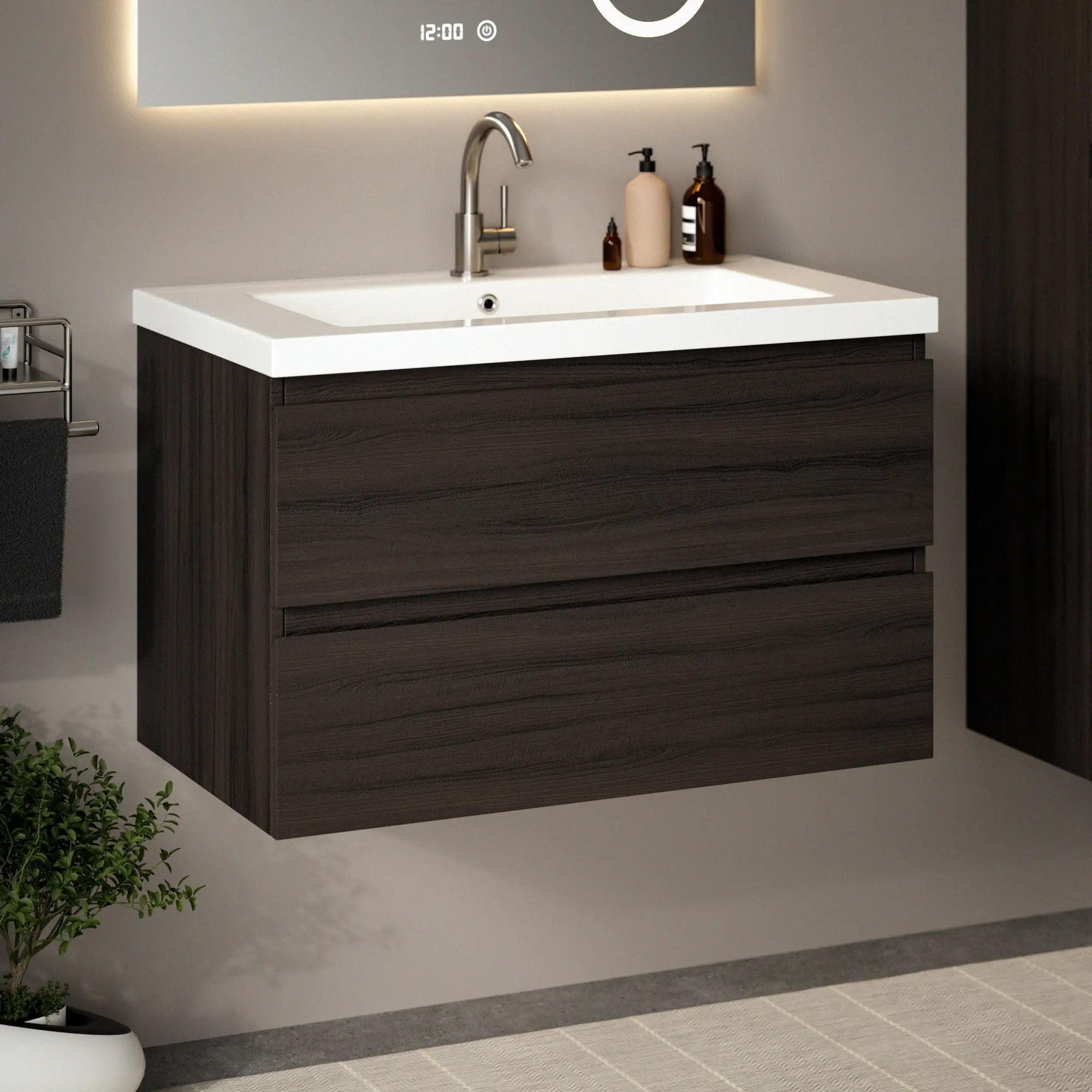 Mirlux Mobile bagno Mirlux Sova - 80 cm - Noce - Lavabo bianco - 2