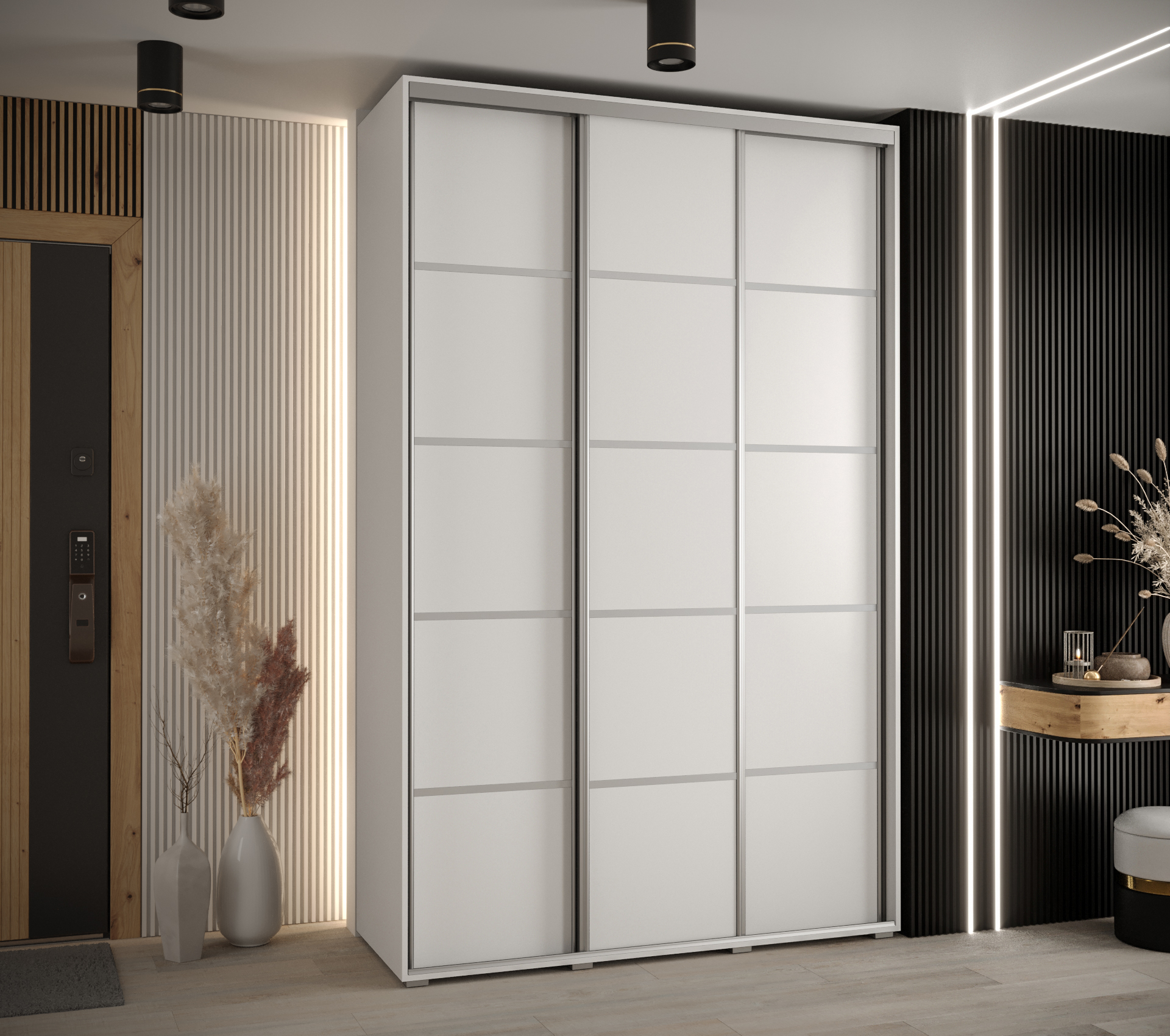 Szafa przesuwna wysoka Davos 4 150 x 45 x 235,2 cm biały + biały + u. srebrny - Abiks Meble - 2