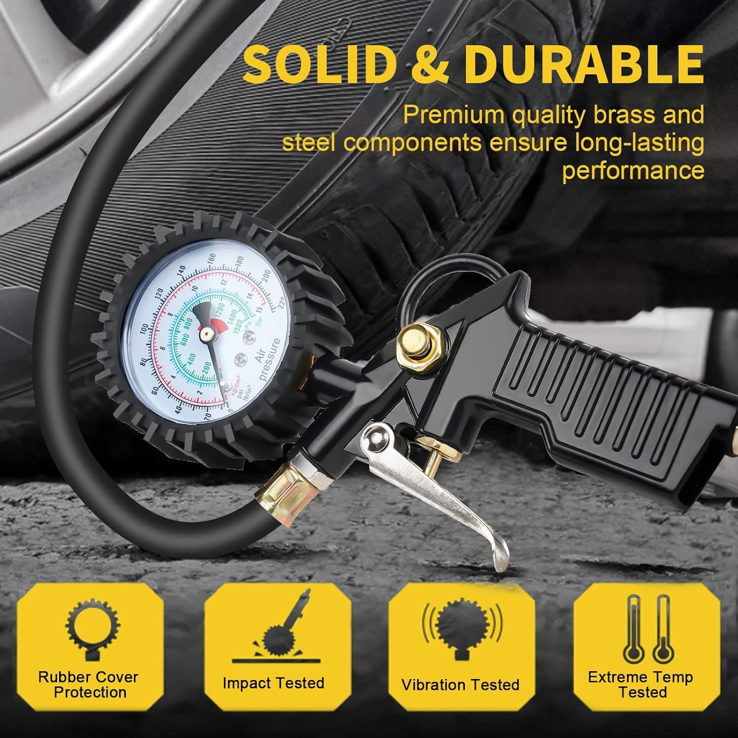Numérique Manomètre Pression Pneu 220 PSI Haute Précis Multifonctionnel Jauge des Pneus Numérique avec 24 Accessoires,pour Voiture Moto Vélo - 5