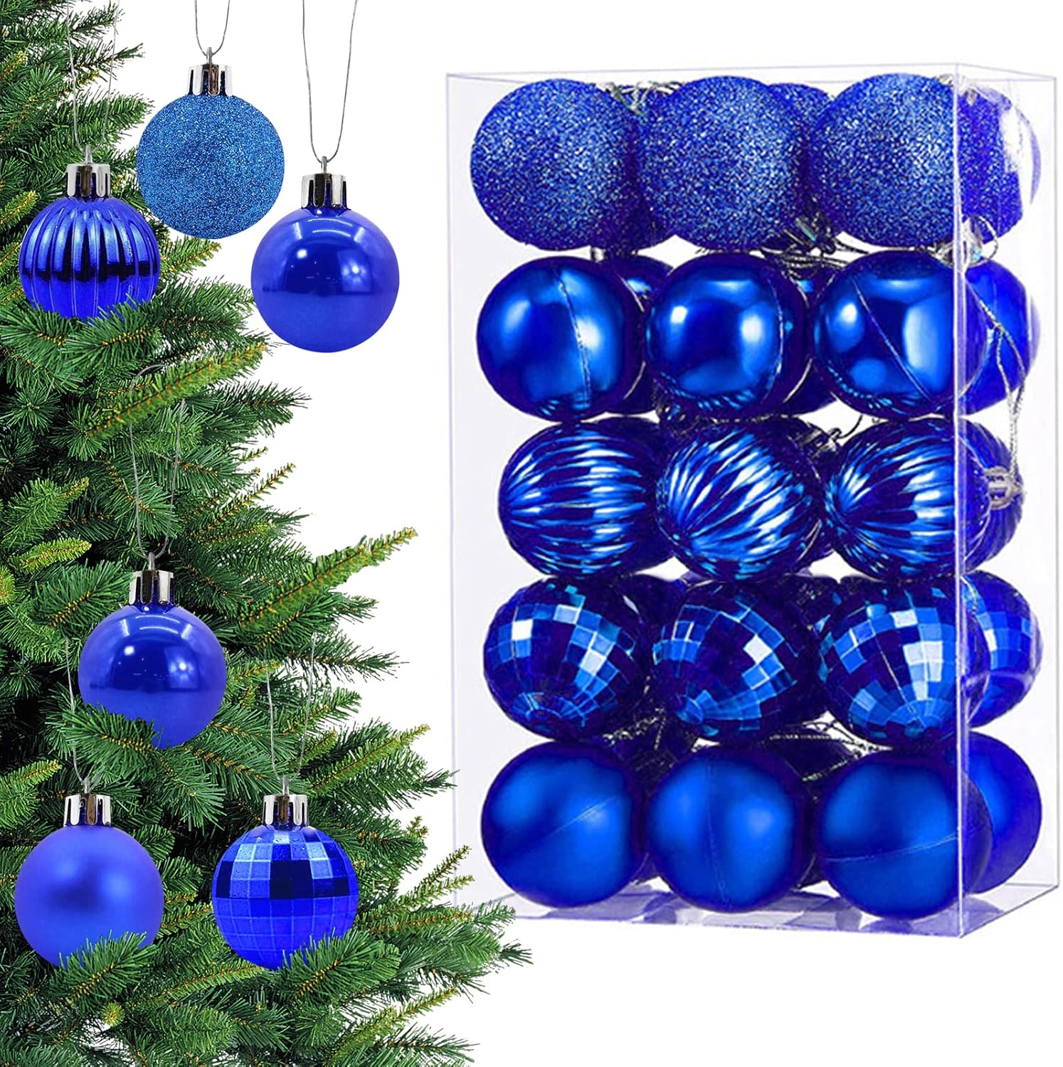 Bombki Choinkowe Granatowe 30 szt. - Plastikowe Ozdoby Świąteczne 6 cm, Wiszące Dekoracje na Choinkę i Imprezy