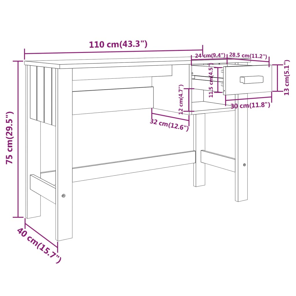 Maison Exclusive - Bureau HAMAR Gris clair 110x40x75 cm Bois massif de pin - 8