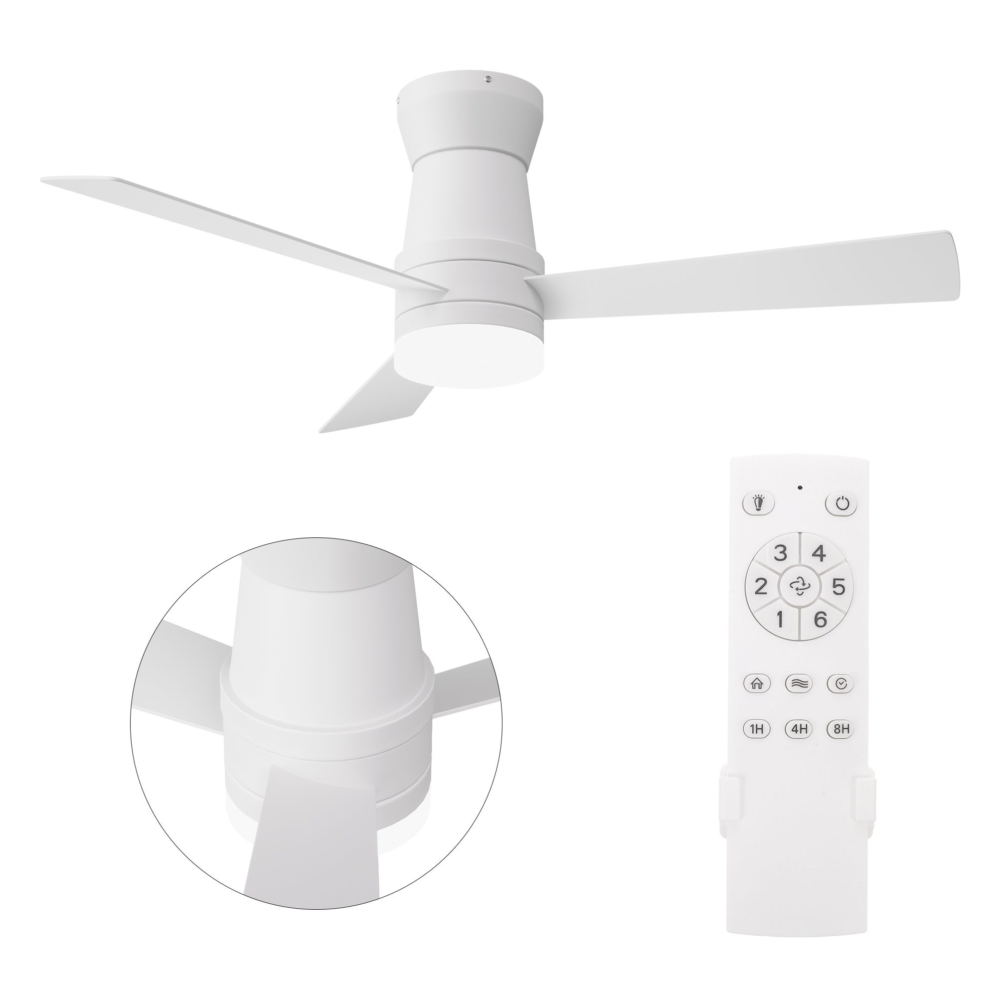 Ventilateur de plafond, 2-en-1 blanc avec éclairage LED (modèle à 3 pales de 52 pouces en contreplaqué),L132cm - 10