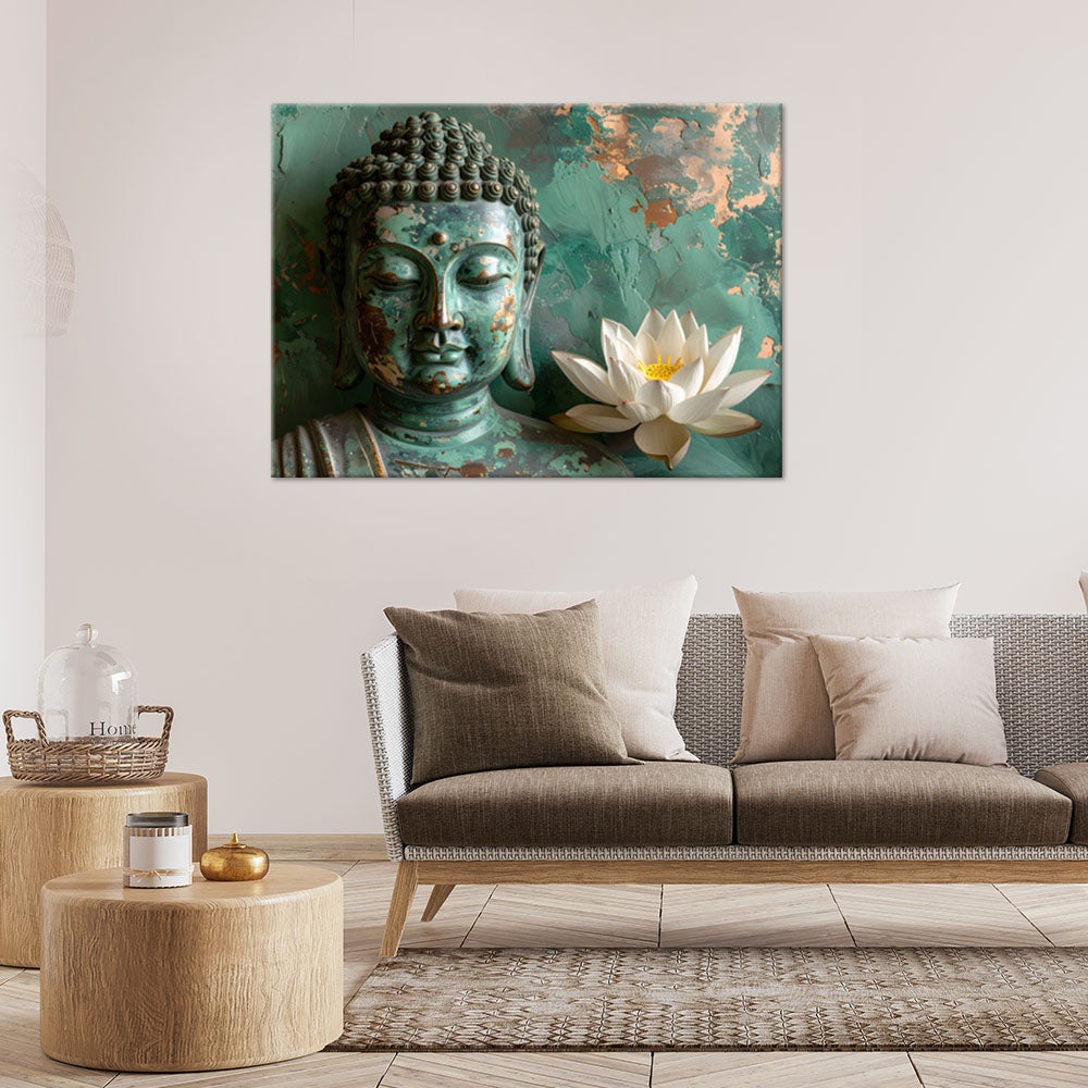 Obraz do salonu sypialni biura, Kwiat Lotosu Budda Zen Spa zielony 120x80 - 2