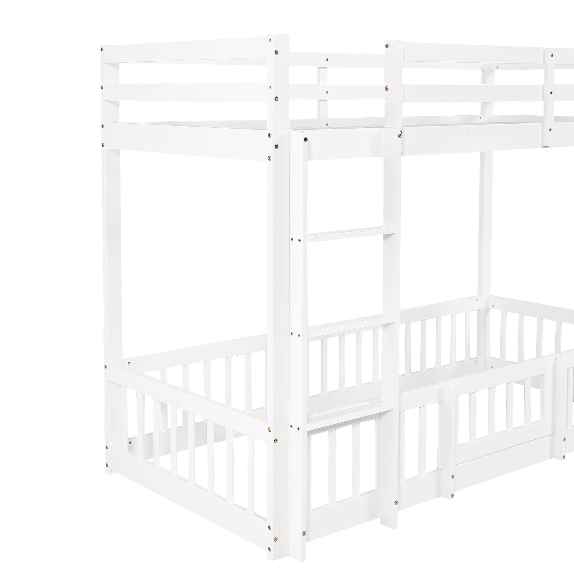 Łóżko piętrowe z litego drewna - 90x200 cm - z barierkami zabezpieczającymi - Białe - 9