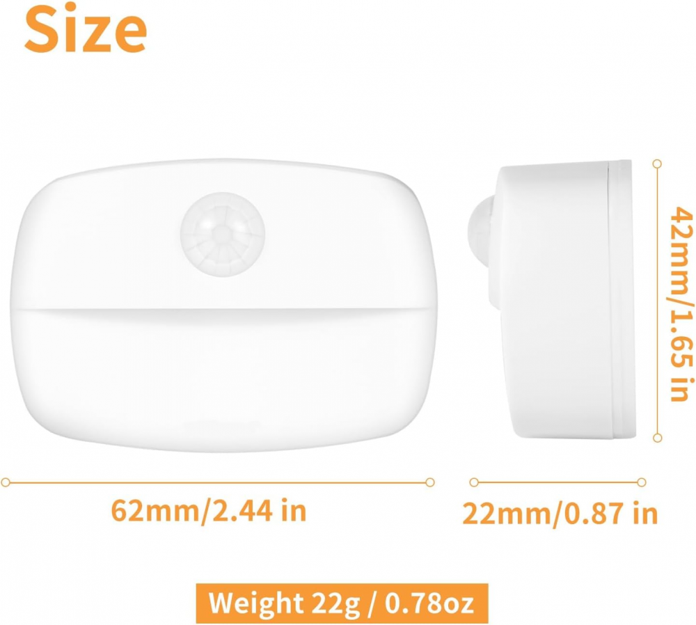 Lampka nocna z czujnikiem ruchu – 6 szt. – Lampka nocna LED do użytku wewnątrz pomieszczeń – Lampka zasilana bateryjnie - 6