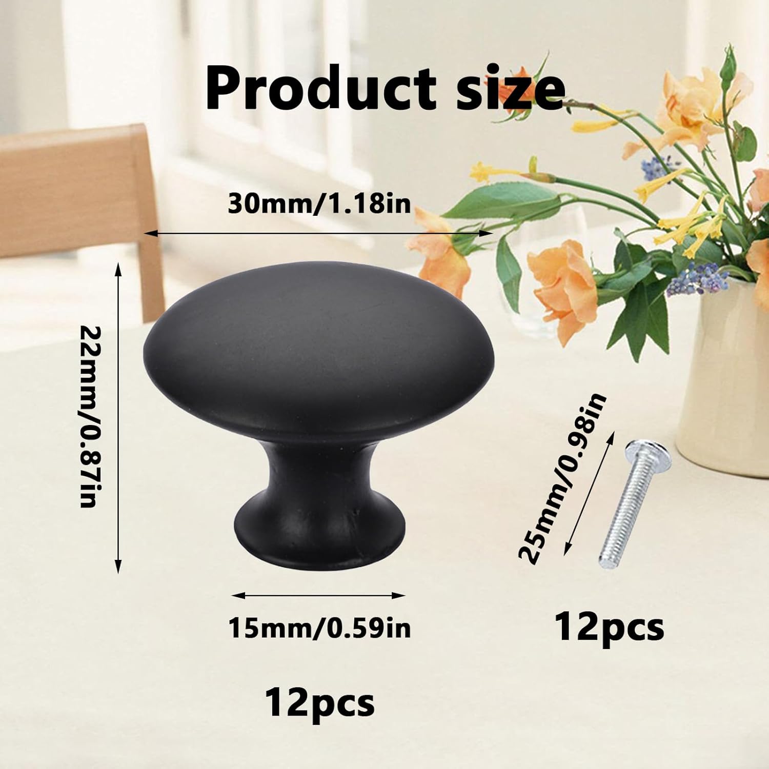 18 Boutons De Tiroir – Noir Mat – 30 Mm – Cuisine/armoire – Quincaillerie