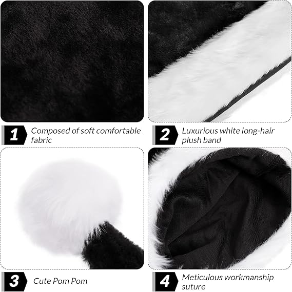 1 sztuka (32*150CM) czarna długa czapka świąteczna, czapka świąteczna dla dorosłych mężczyzn i kobiet, czapka świąteczna, czapka Mikołaja - 3