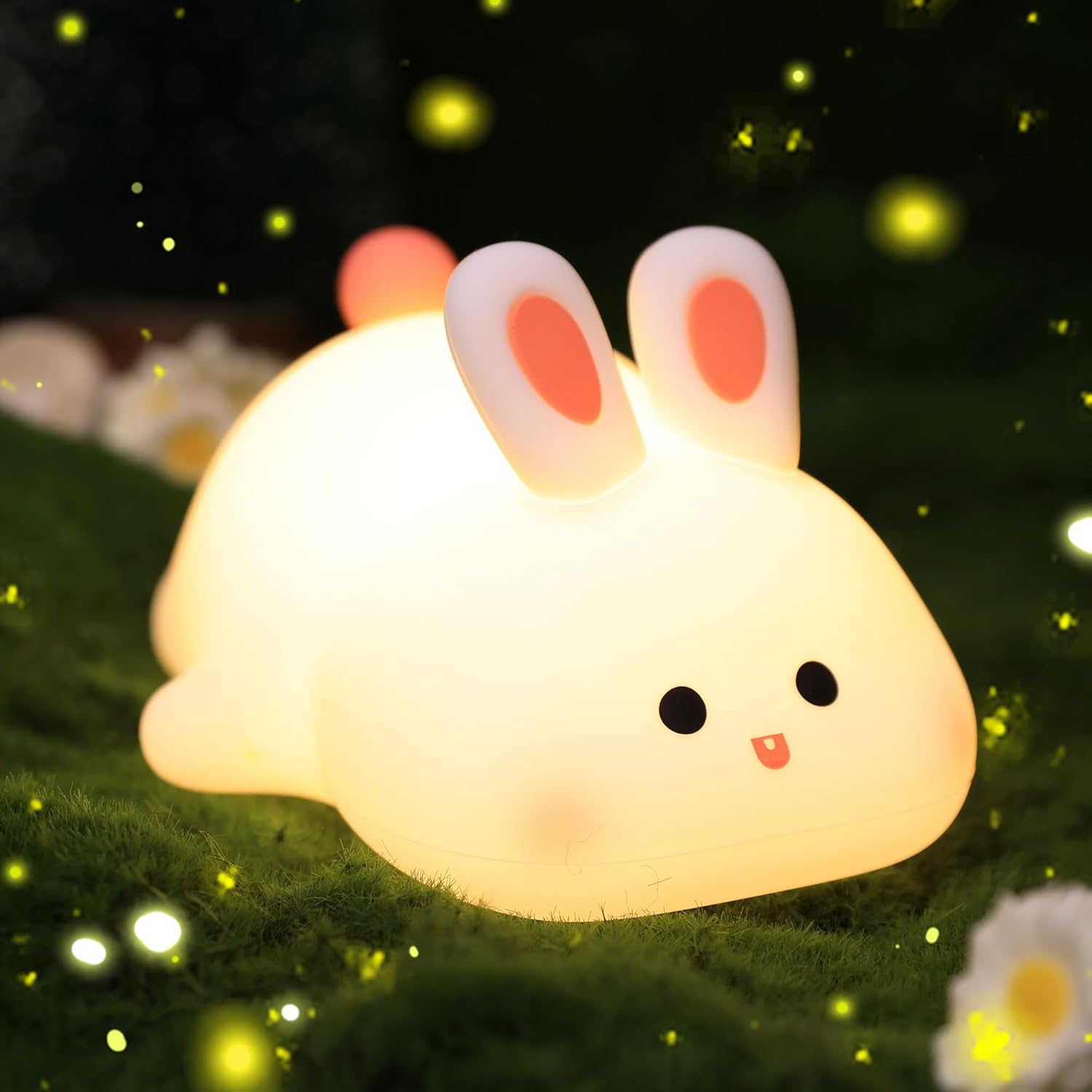 Lampka królik lampka nocna z dużą buzią dla dzieci dekoracja pokoju dziecięcego kawaii silikonowa lampka nocna ze ściemnianiem możliwością ładowania