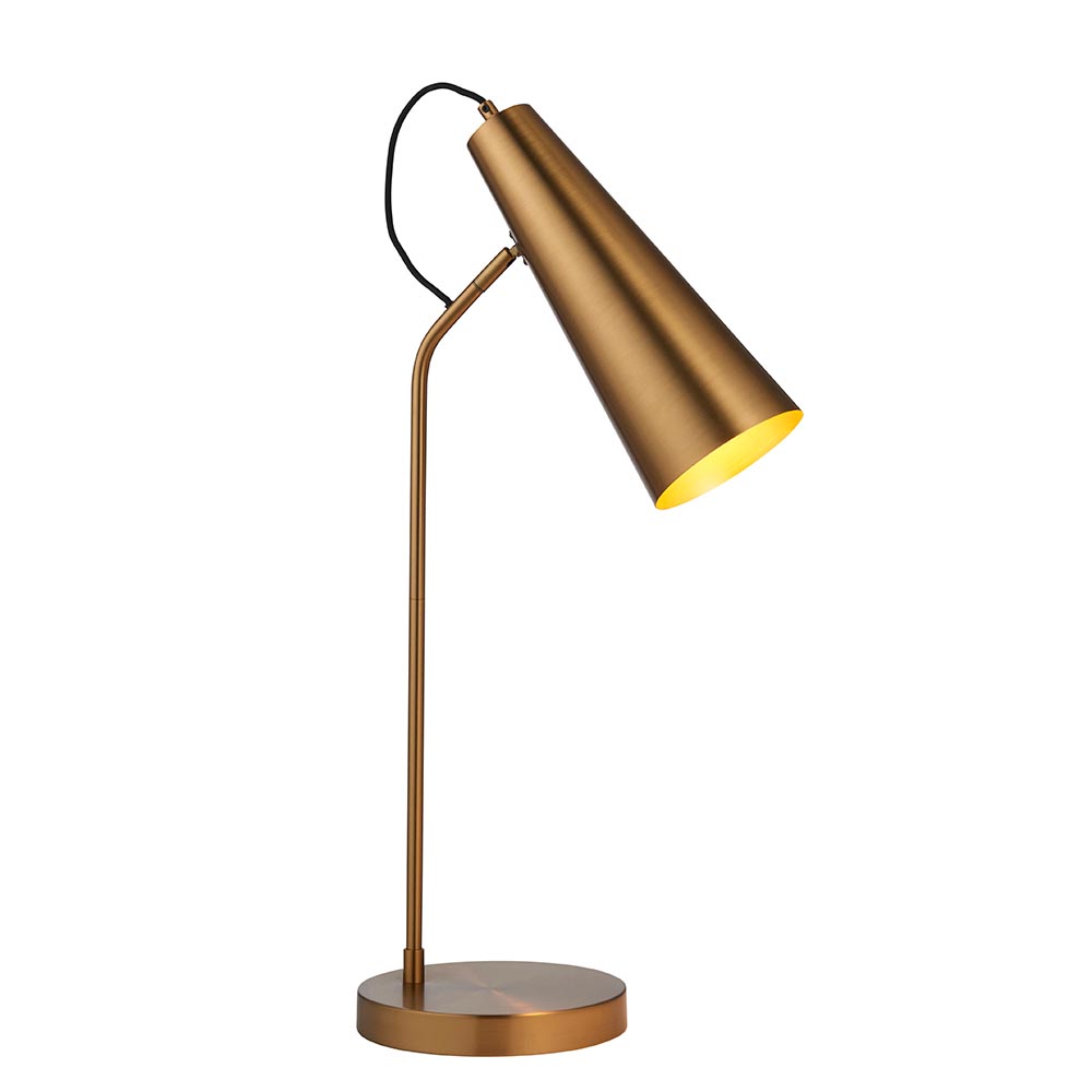 Lampa stołowa stożkowy klosz KARNA NEW antyczna mosiężna 1xE27x10W metal wym:67,5x20x21,6cm IP20 Endon
