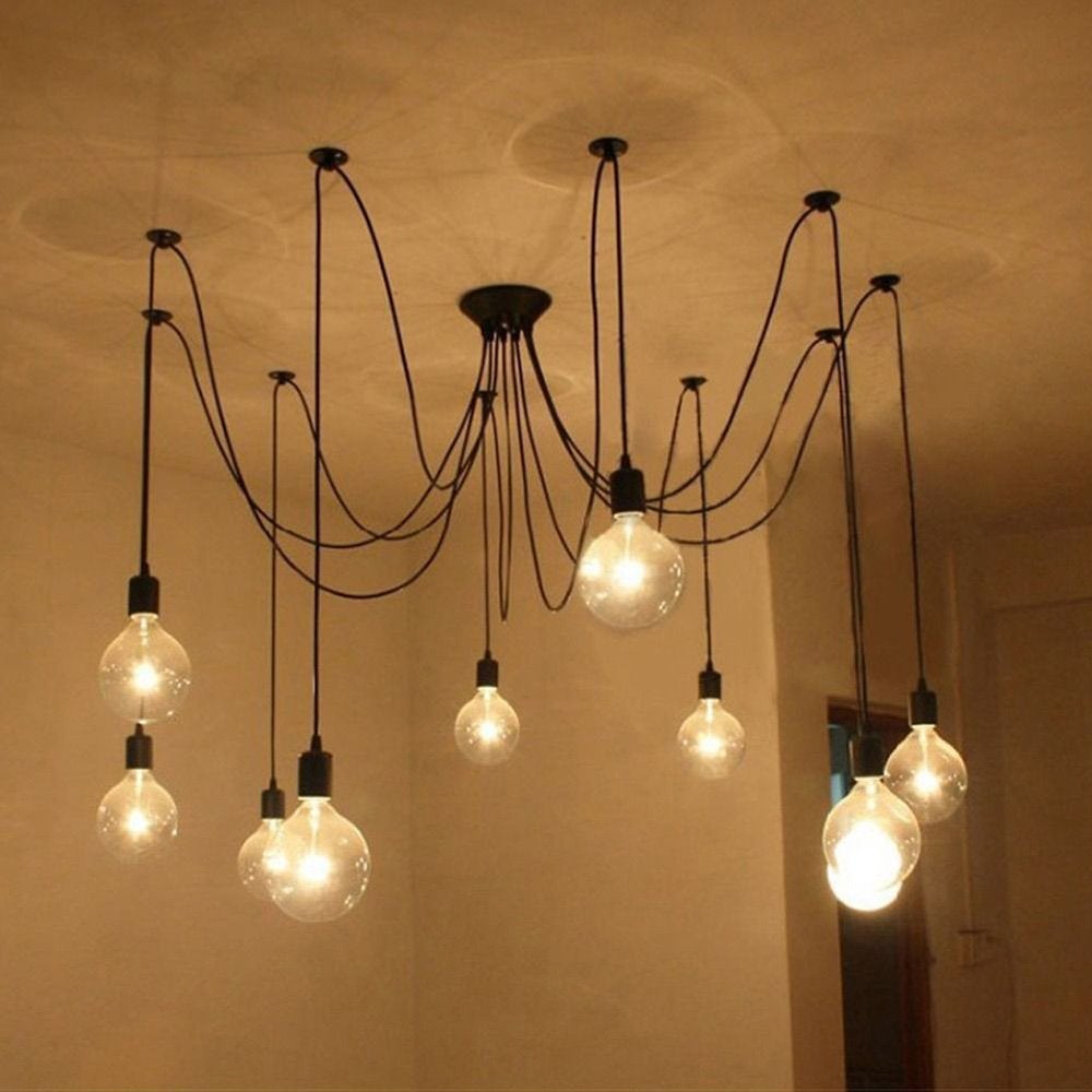 Lustre Araignée Rétro Industriel 3 Bras Blanc - Suspension Plafond Ajustable, Luminaire DIY Pour Maison Et Commerce