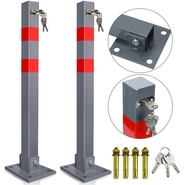 2X Poteau de stationnement Carré Rabattable Barrière Parking Borne de sécurité avec clés