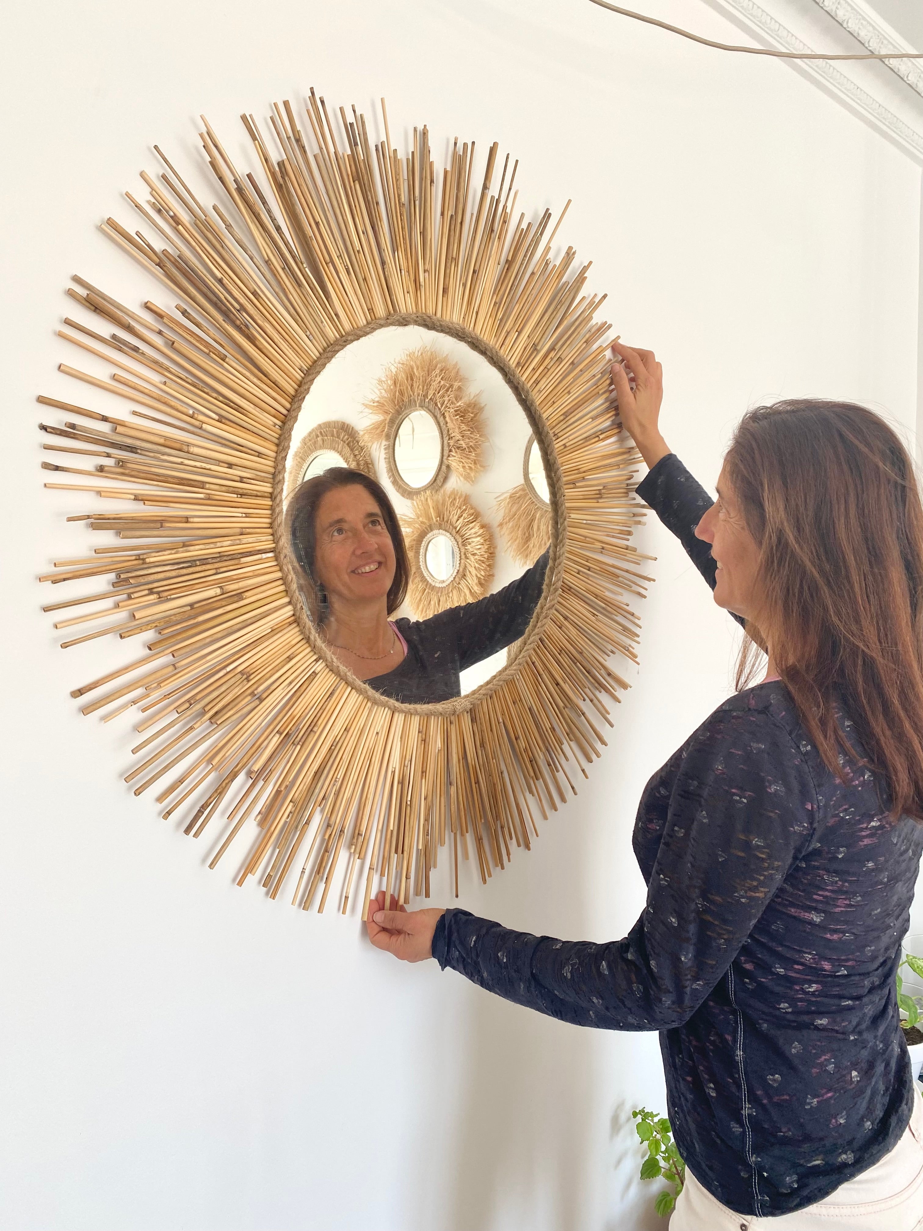 Okrągłe lustro dekoracyjne z bambusowymi trzcinami - MIRROR TEXAS SAUVAGE Ø całkowita 60 cm