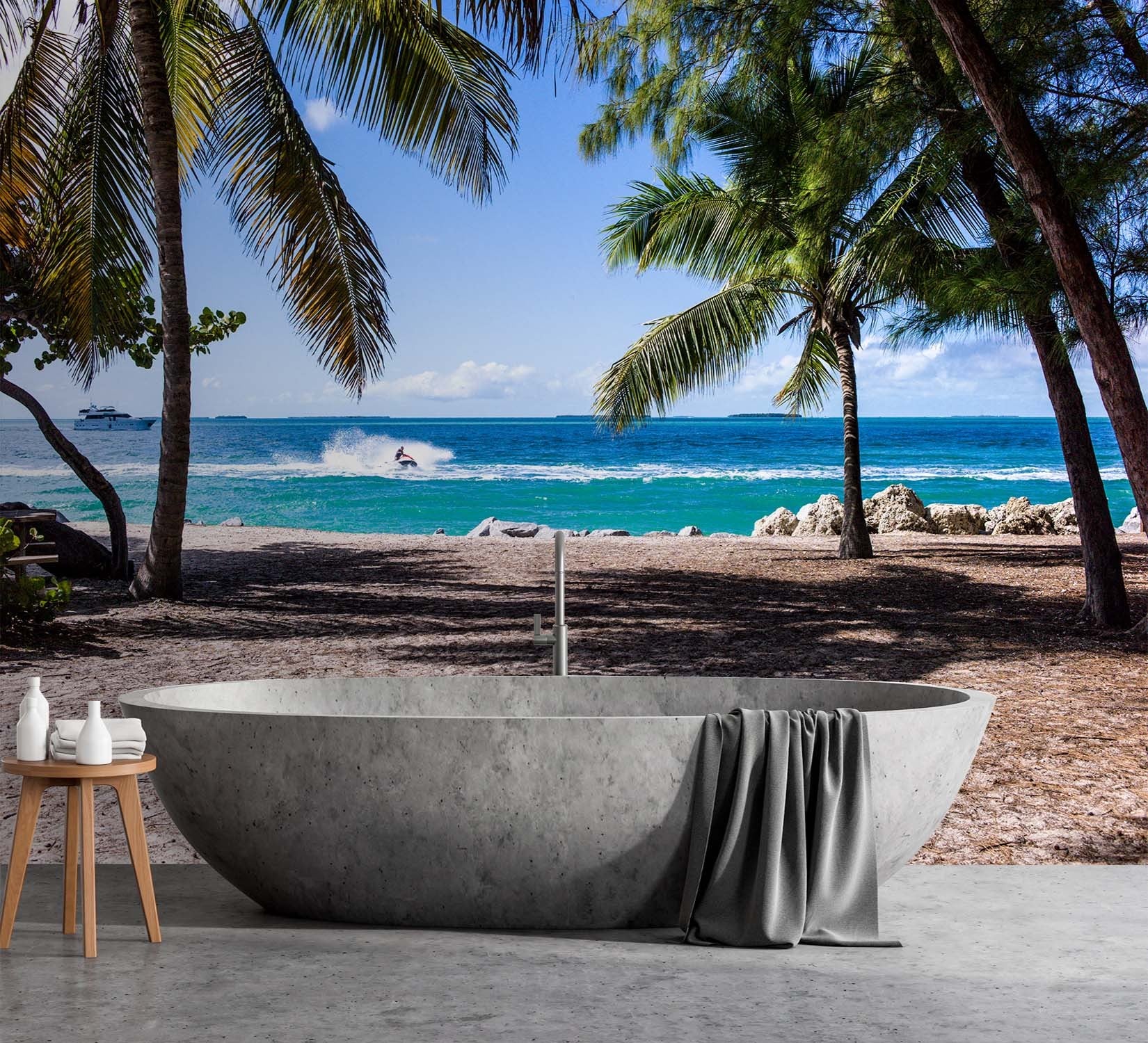 Fototapeta, Piaszczysta plaża pomiędzy palmami 250x175