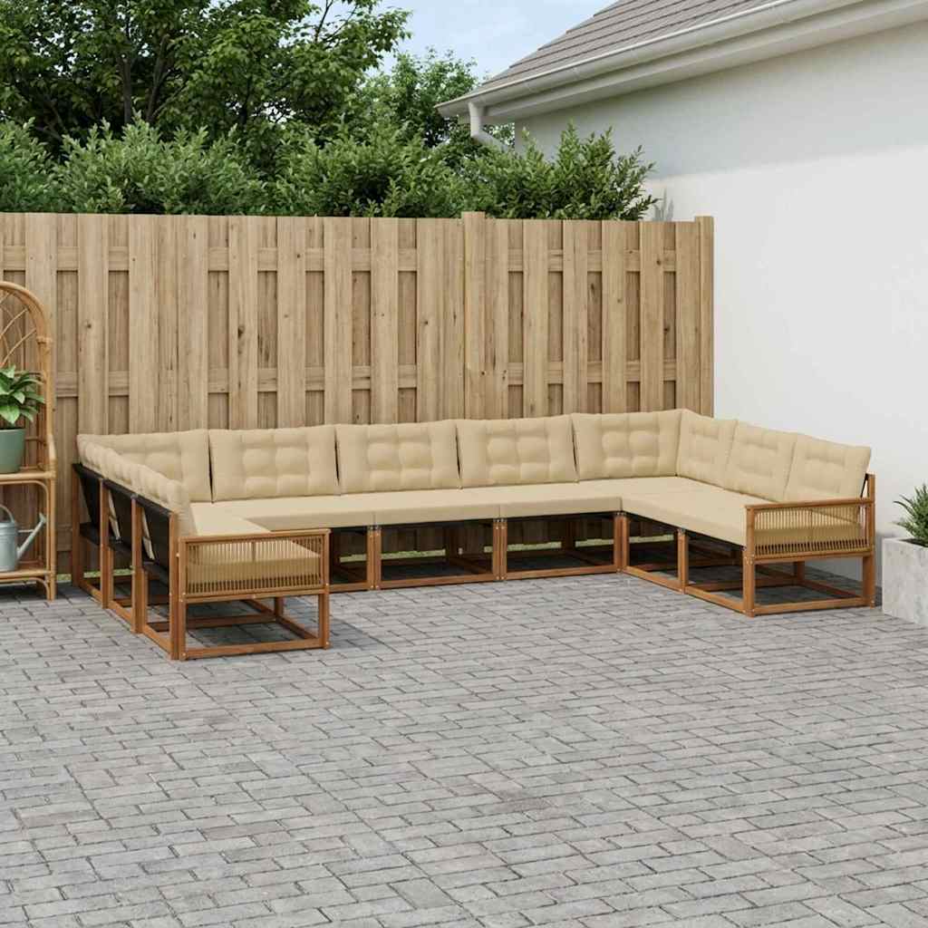Ensemble de canapés d'extérieur 9 pièces naturel et beige - 3