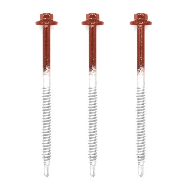 50 Kits de Fixation Sommet d'Onde pour Tôle Axel Rouge Tuile RAL 8012 6.3 x 100 mm support bois - 3