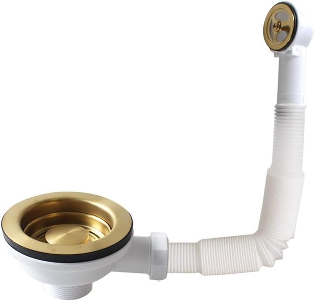 Pozłacany filtr zlewozmywakowy ze stali nierdzewnej 304 z okrągłym przelewem, filtr zlewozmywakowy o średnicy 114 mm, filtr odpływowy przykręcany o ś
