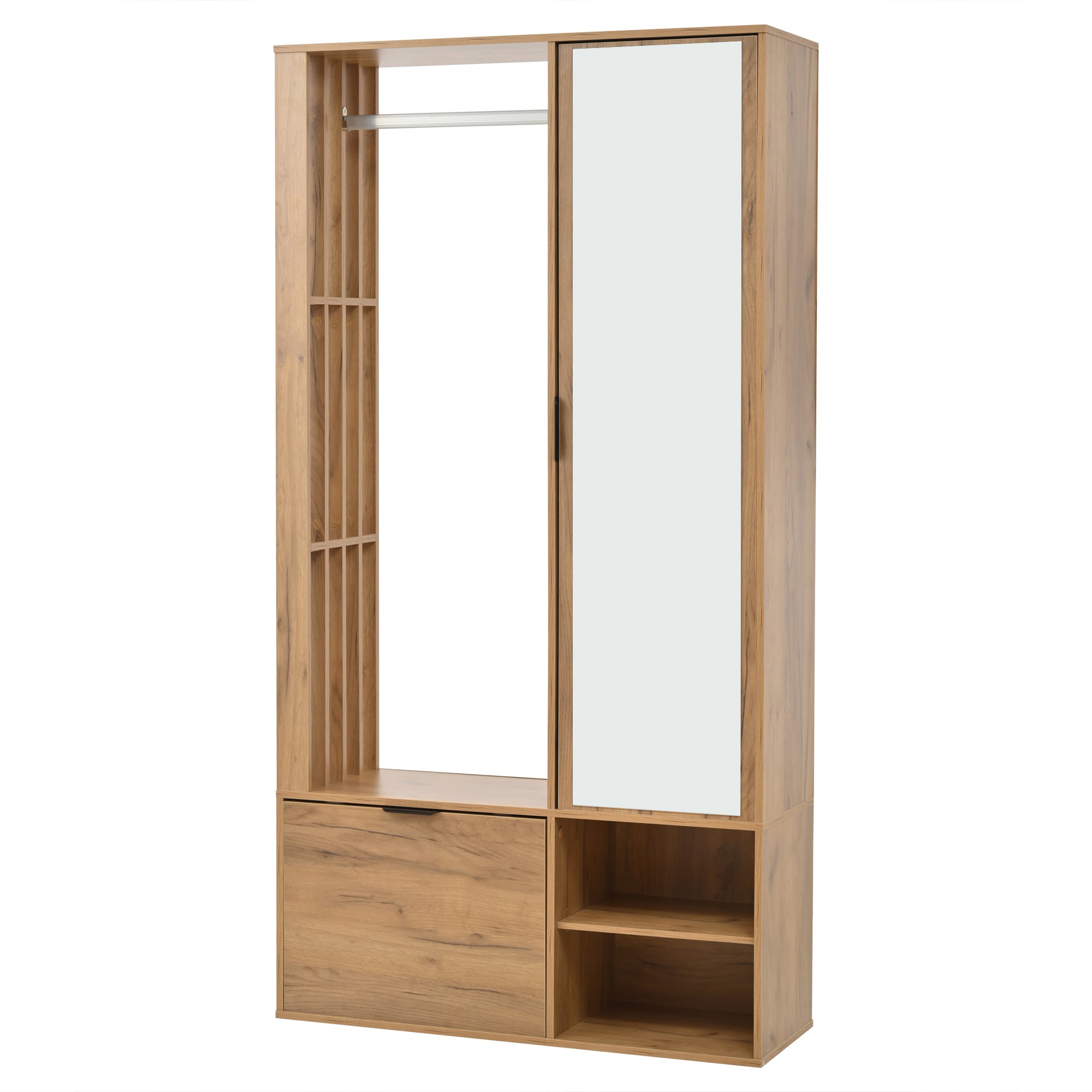 Ensemble vestiaire d'entrée 100x33x190cm - avec meuble à chaussures - avec miroir - 2 portes - panneaux de particules - naturel - 2