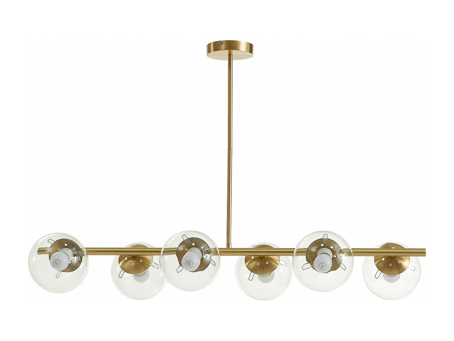 Lampa wisząca ze szczotkowanego mosiądzu z 6 kloszami ze szkła w stylu vintage – szer. 128 cm – YUKON
