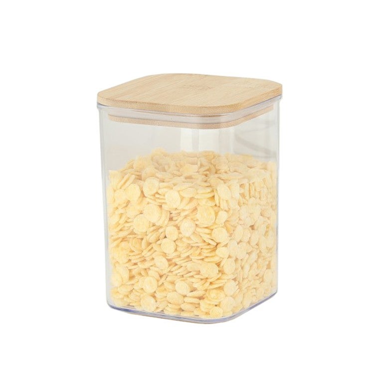 Cutie depozitare alimente Flippy, plastic, capac bambus, transparenta, 0.8 L