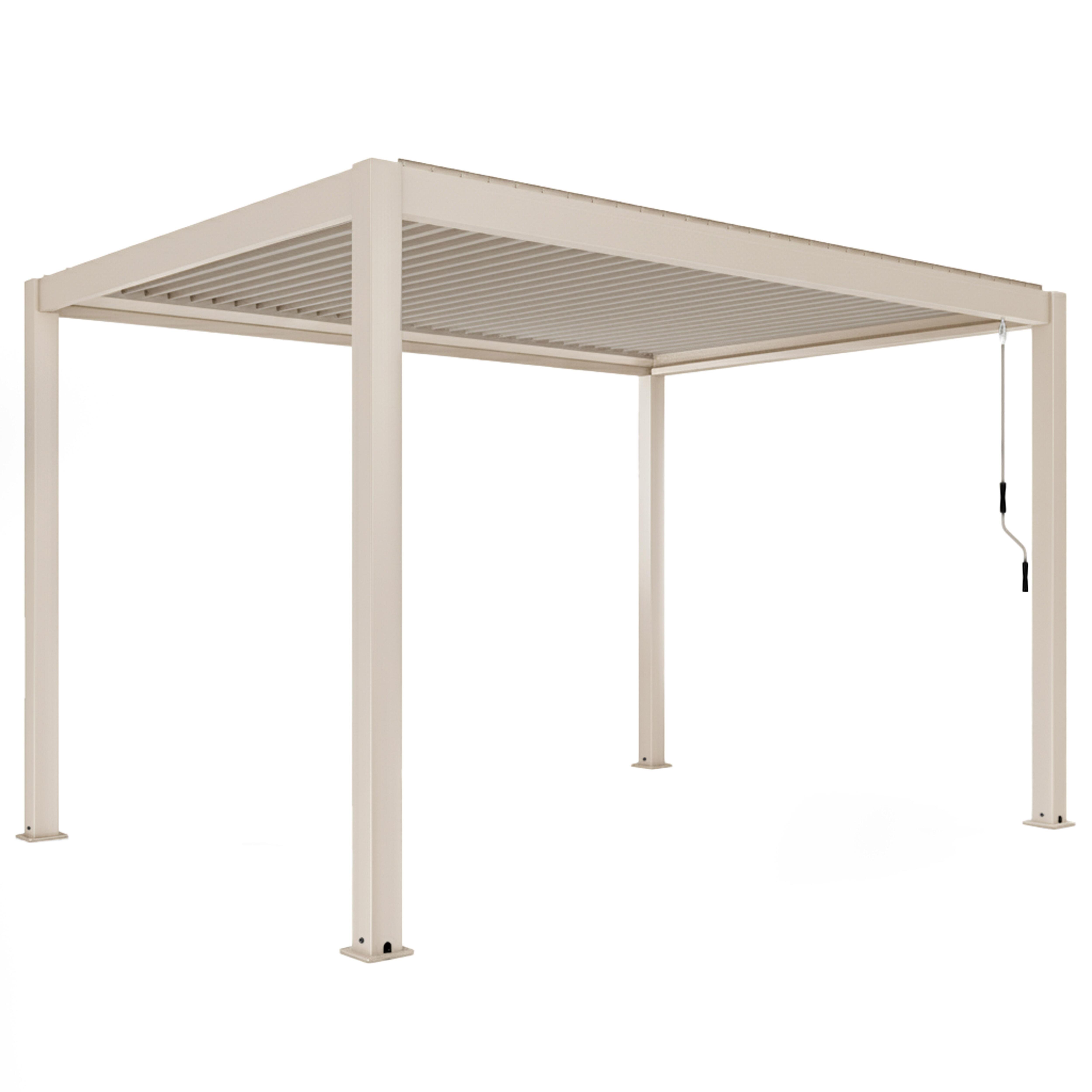 Pergola bioclimatique autoportée 3x4 m et 1 store bois crème ( 1 store 3,73 x 2,34 m ) Athenes- Oviala - 6