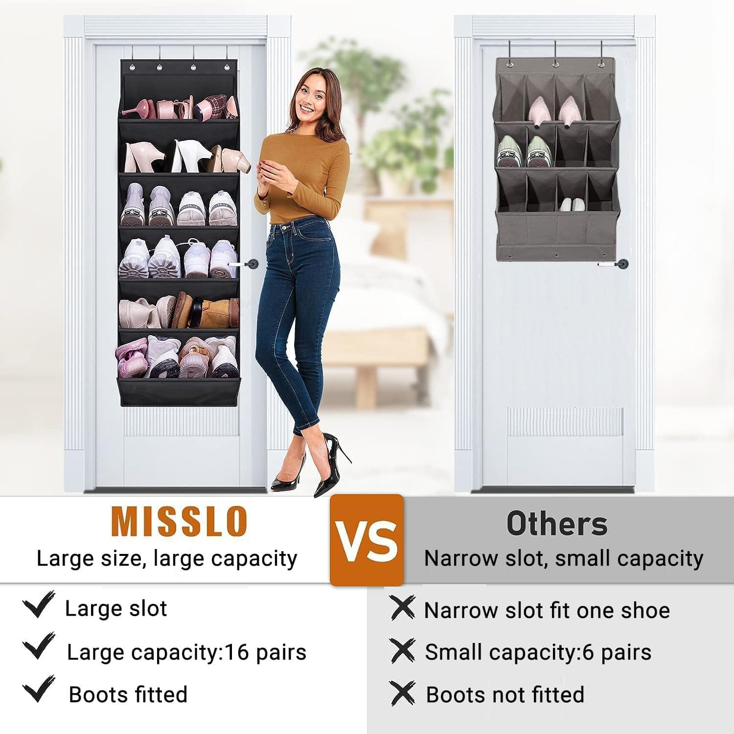 Scarpiera sospesa sopra la porta con 24 tasche, portascarpe, organizer