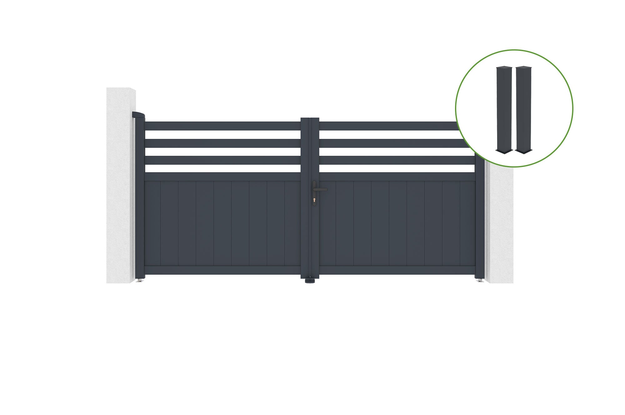 Brama skrzydłowa 3m NEVIS wys. 140cm aluminium szare + 2 słupki 20x20cm wys. 166
