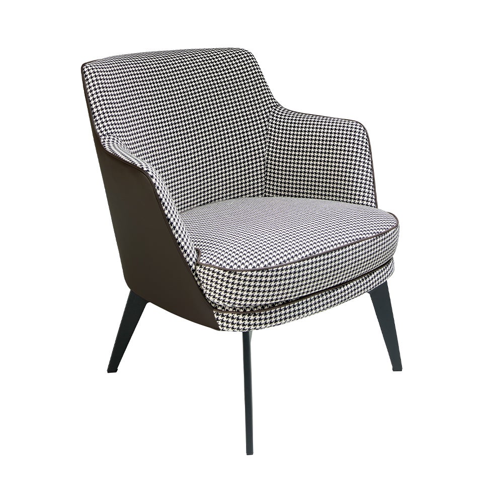 Czarno-biały fotel z tkaniny i ekoskóry w kolorze czekoladowego brązu 75 x 75 x 82 cm