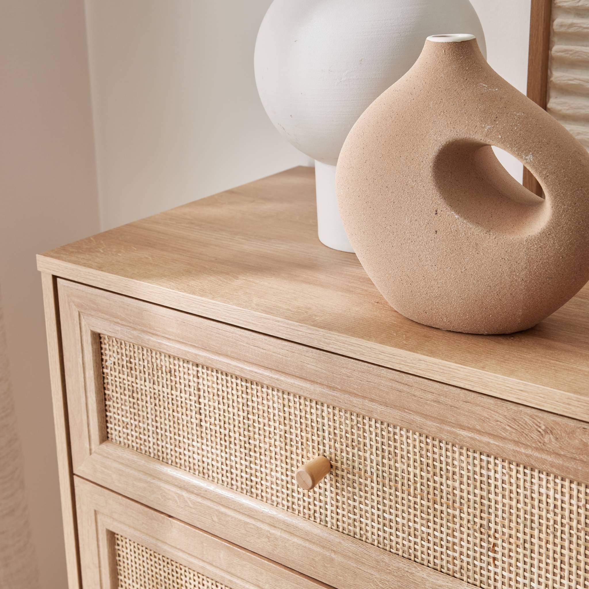 Commode décor bois et cannage 6 tiroirs Bohème. couleur naturelle - 120x39x79cm BOHÈME - 4