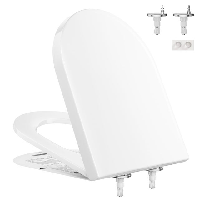 Abattant enveloppant WC forme D amovible, siège de toilette blanc avec frein de chute, lunette WC 46 × 36 cm