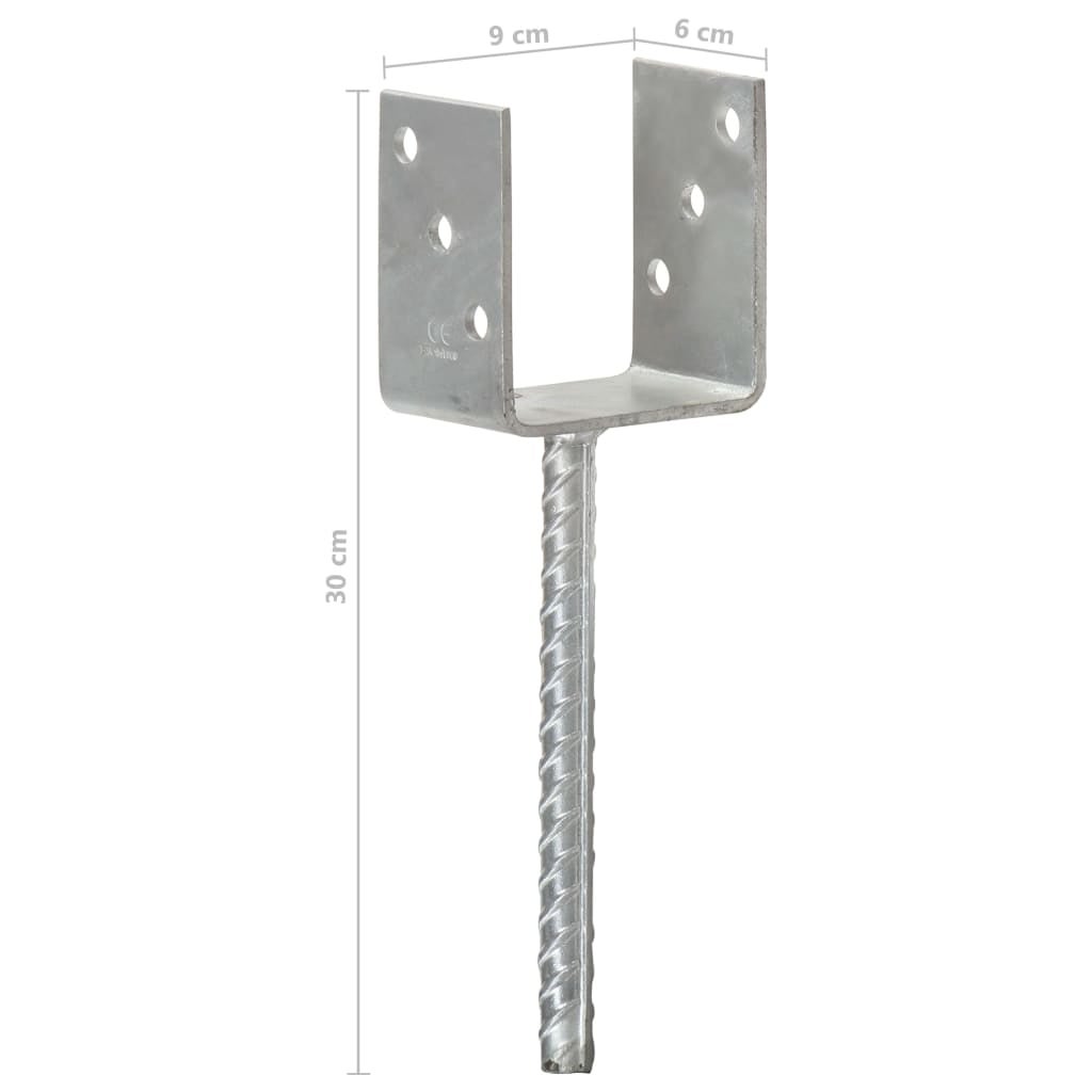 vidaXL Piquets de clôture 6 pcs Argenté 9x6x30 cm Acier galvanisé - 6
